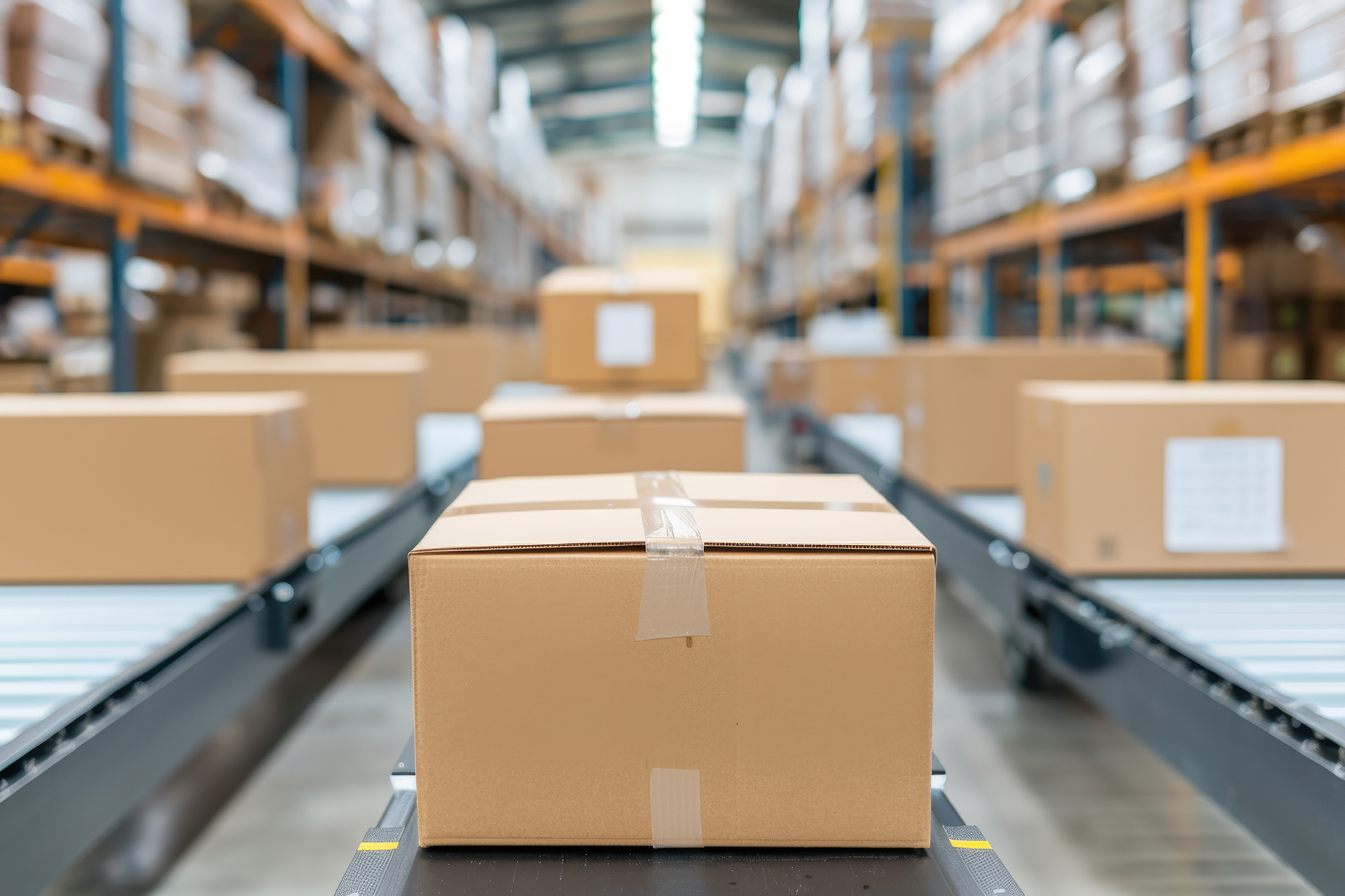 Efficient packaging station in high-tech warehouse for Logistics